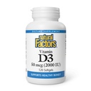 Facteurs naturels, vitamine D3 2000 UI (50 mcg), soutient les os forts, les muscles et la fonction immunitaire, 120 softgels