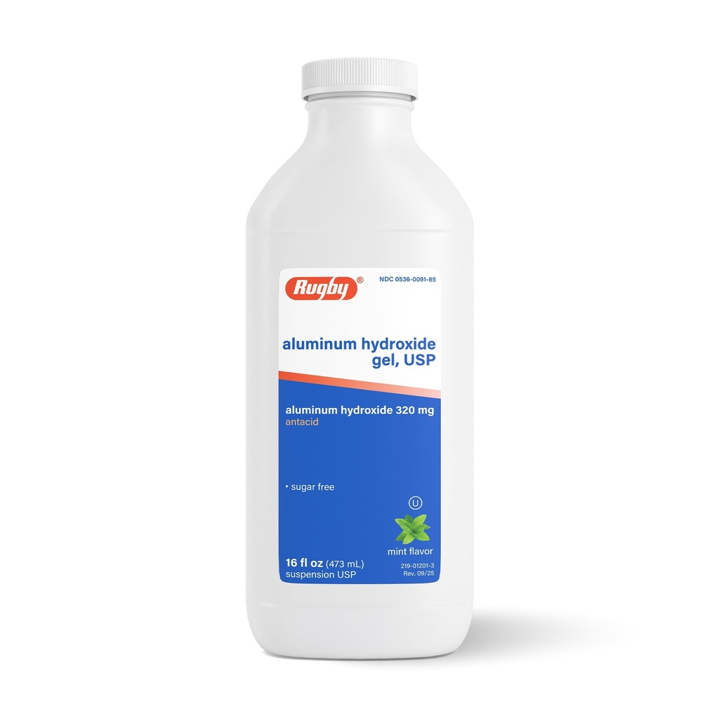 Rugby 320 mg Alluminio Hydroxide Gel, USP - Liquido Antacido - Upset Stomach, Acid Indigestion, and Heartburn Relief - Zucchero-Free - Mint Aromaed - 16 Fl. Oz. (1 Confezione)