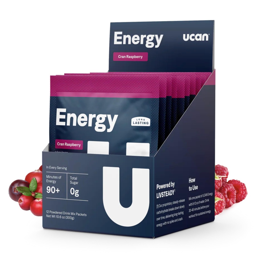 UCAN Energy Powder, Cran-Raz, Keto, préparation et post entraînement sans sucre pour les hommes et les femmes, non-OGM, végétalien, sans gluten, idéal pour les coureurs, les athlètes de gymnastique et les athlètes de haute performance (12 portions, 25g)
