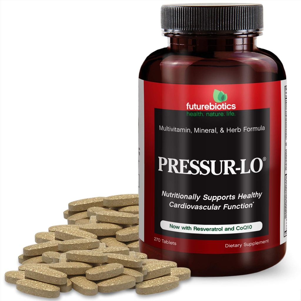 Futurebiotics Pressur-Lo Multi-Vitamin, Mineral & Herb Formula - CoQ10, Aglio, Calcio, Magnesio, Niacina, Resveratrolo - Prodotto in una cGMP Facility registrata - Heavy Metal Tested, 270 Tablet