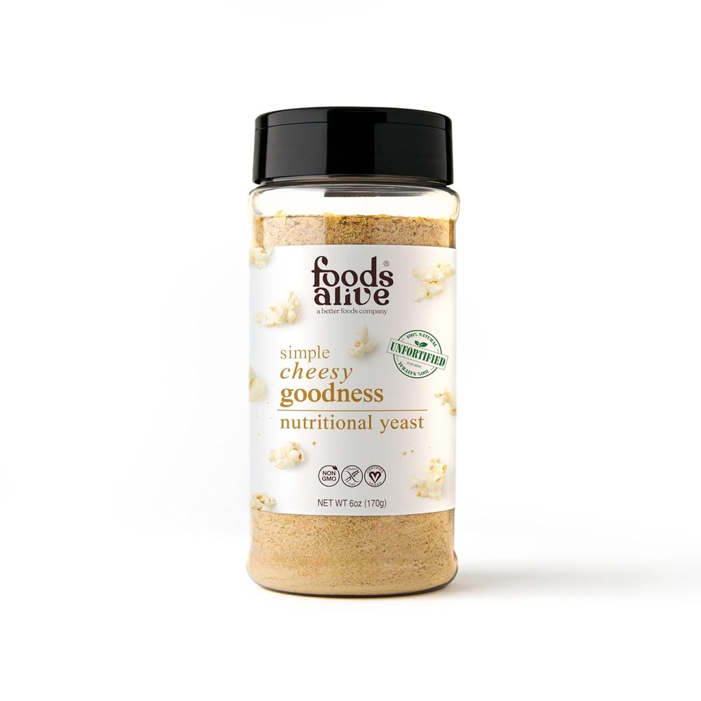 Lebensmittel Alive Nutritional Yeast Flakes - (6oz Shaker) Non Fortified and Gluten Free Plant Based Protein, Great Vegan Cheese Powder and Popcorn Seasoning, Flavor Booster für Keto und Ganze Lebensmittel!