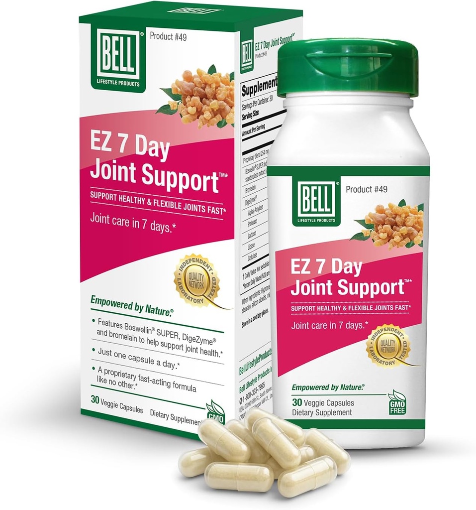 Bell EZ 7 Day Joint Support ™ -Fast-Acting, Once-Daily Joint Health Supplement – Helps Relieve Knee Pain, Swelling & Supports Muscle Recovery – Vegan – 30 Capsules