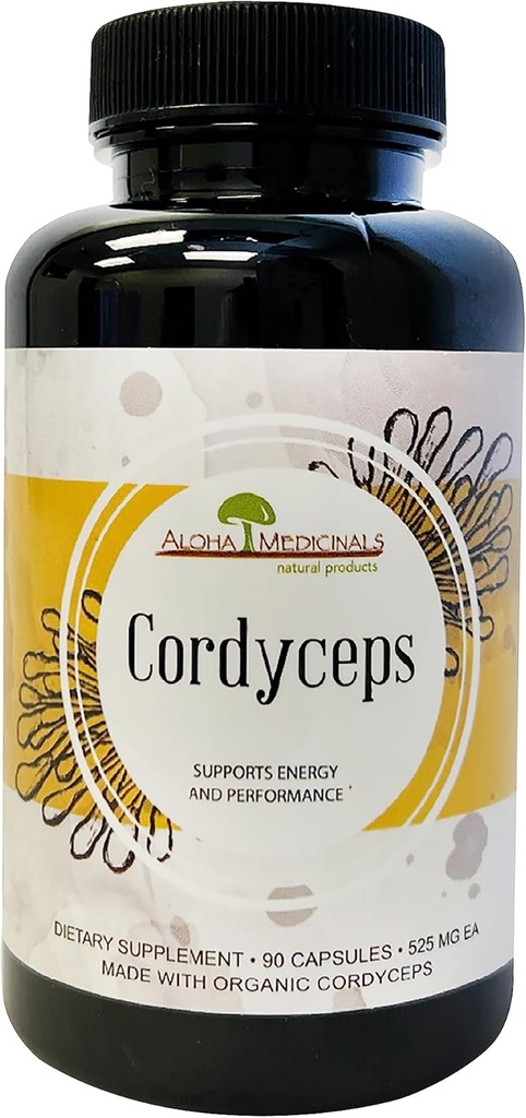 Aloha Medicinals Pure Cordyceps, Certified Organic Mushroom Supplement, unterstützt Immunität und Energie, Packung von 1, 90 Kapseln