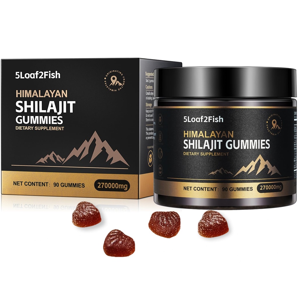 Organic Shilajit Gummies, Pure Himalayan Shilajit Gummies for Men Supplement, Gold Shilajit Gummies for Women,Natural 85+ Trace Minerals, Ashwagandha, Black Seed Oil Extract, 90 Gummies