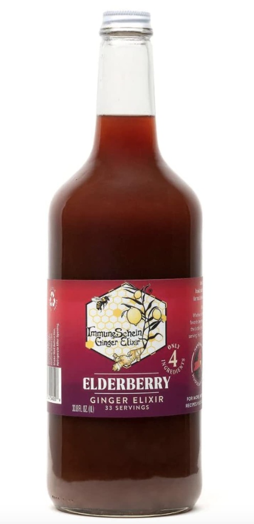 ImmuneSchein Elderberry Ginger Elixir Shots - Nur 4 Real Food Ingredients, No Water, Vinegar oder Konservierungsmittel: Handcrafted from Organic Ginger Roots & Elderberries (33.8 fl oz, 1 Pack)