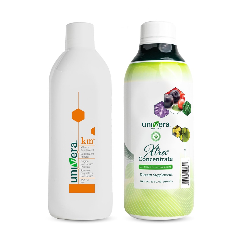Univera Essentials Pack km, Potassium liquide soutient le concentré Xtra, complexe de vitamine B, énergie vitale, 15 ingrédients tout naturel, gérer le stress, améliorer la santé articulaire, amélioré un