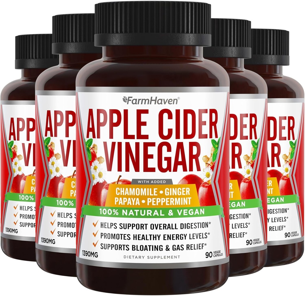 Capsule di Aceto di Sidro di Mele con Ginger, Papaya & Chamomile | 1390mg | Supporta la digestione, Immunity | Like with Mother | Non-GMO & 100% Natural | 450 Capsule