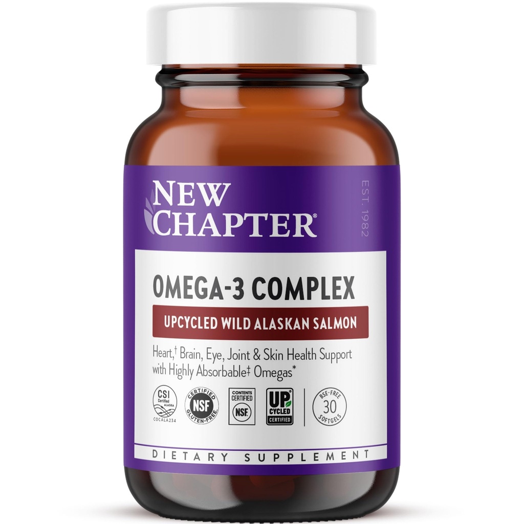 New Chapter Omega-3-Komplex, 1000mg Softgels, Fischöl-Ergänzung Wilder Alaska-Lachs für Herz, Gehirn, Auge, Joint & Skin Health Support - 30 Count