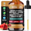 Creatine & Bacopa Flüssigkeitstropfen mit Lion’s Mane, Grüner Tee & Ginkgo Biloba - Schnellere absorbierende Mischung als Gummie & Pillen - Vegan-Ergänzung für verbesserten Fokus & Cognition (Strawberry Watermelon, 60mL)