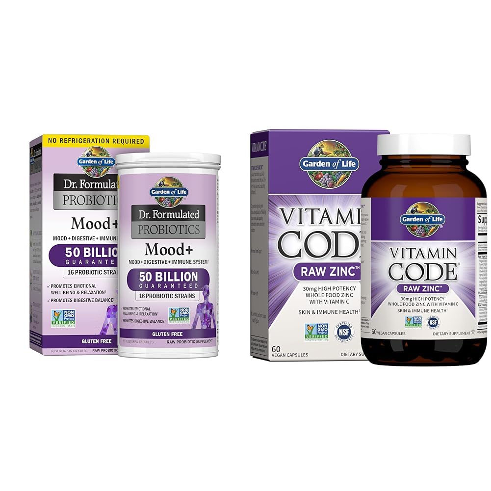 Garten des Lebens Dr. Formulierte Probiotika Mood + Acidophilus Probiotic Supplement & Zink Supplements 30mg hohe Potenz Roh Zink und Vitamin C Multimineral Supplement