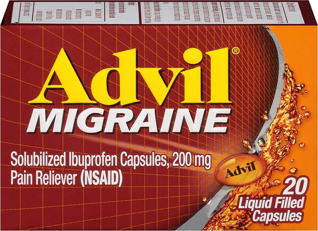 Advil Migraine Capsules remplies de liquide - 20 ct, boîte de 6