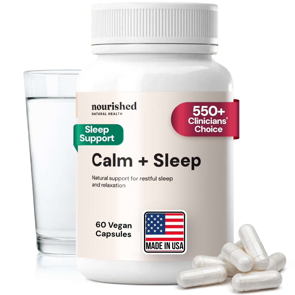 Nourri Natural - Capsules de calme et de sommeil pour le repos profond et la détente avec Ashwagandha, Camomile, Extrait de cerise de Tart, Passionflower, L-theanine, & Magnésium - 60 Capsules