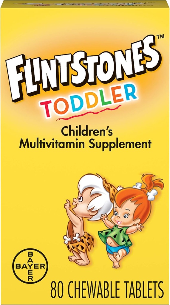 Flintstones Kaubare Kleinkind Vitamine, Multivitamin für Kleinkinder mit Vitamin C, Vitamin D, Folate & mehr, 80ct