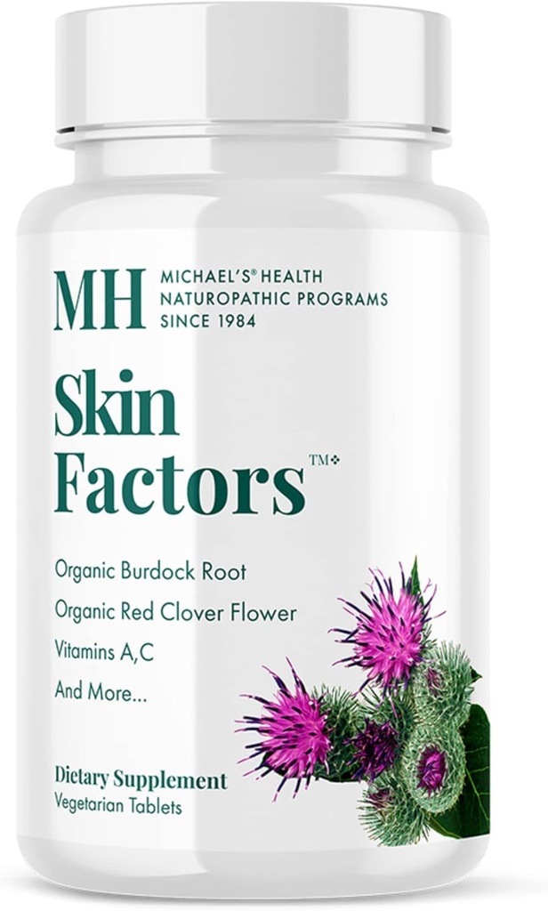 MICHAEL'S Health Naturopathic Programs Skin Factors - 90 compresse vegetariane - Formula giornaliera per la pelle di aspetto giovanile - Ideale per l'acne mite e non cistico - Kosher - 30 Serve