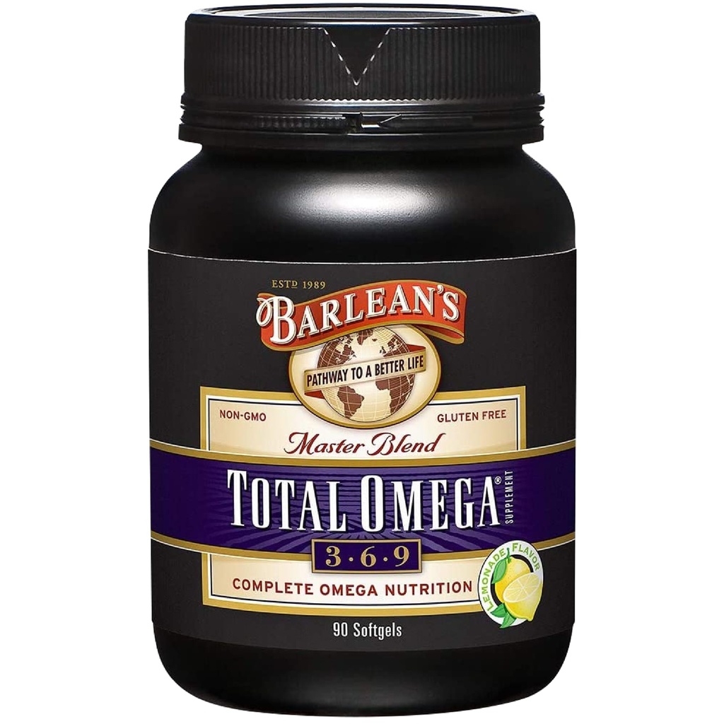 Barlean's Total Omega 3 6 9 Softgels, Blended Fish Oil Supplement mit Borage und Flaxseed Oil, 1.000 mg Omegas ALA, EPA, DHA und GLA für Joint Support Supplements und Herzgesundheit, 90 Zähler