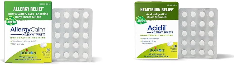 Boiron Allergy und Säure Reflux Relief Bundle mit AllergyCalm Tabletten (60 Count) und Acidil für Säure Reflux und Verdauung (60 Count)