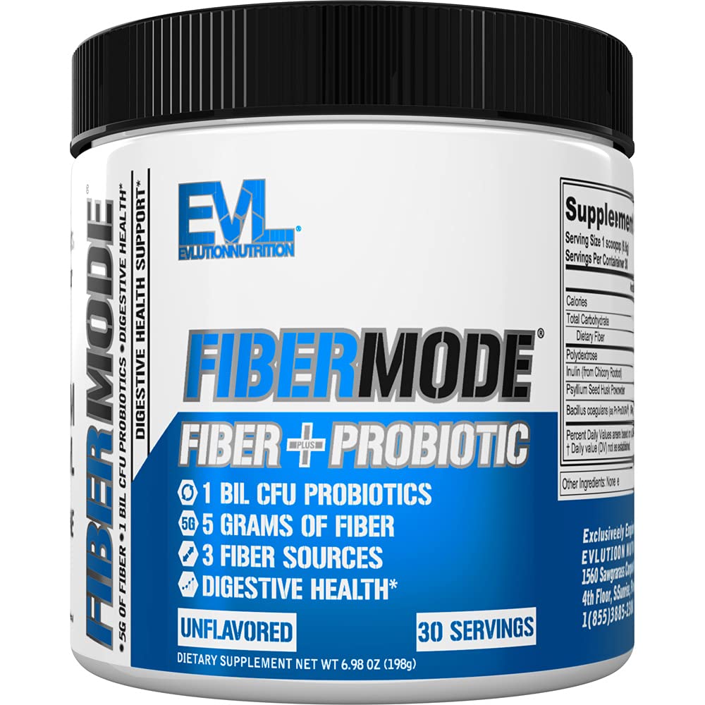 Evlution Nutrition FiberMode - Fiber + Probiotic Powder - Digestive Health & Immun Support - 1bil CFU Probiotics + 5g Fiber - Glutenfrei & Vegan - Unflavored - Nahrungsergänzung - 30 Portionen
