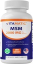 Vitamatic MSM 2000 mg avec Vitamine C 75mg par portion - 180 Capsules de Veg - Vitamine C Aide dans un meilleur absopriton de MSM (méthylsulfonylméthane) - Non-OGM et sans gluten