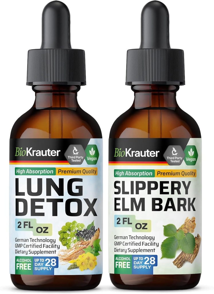 Bio KRAUTER Lung Detox Teinture 2 Fl. Oz. & Slippery Elm Teinture 2 Fl. Oz.
