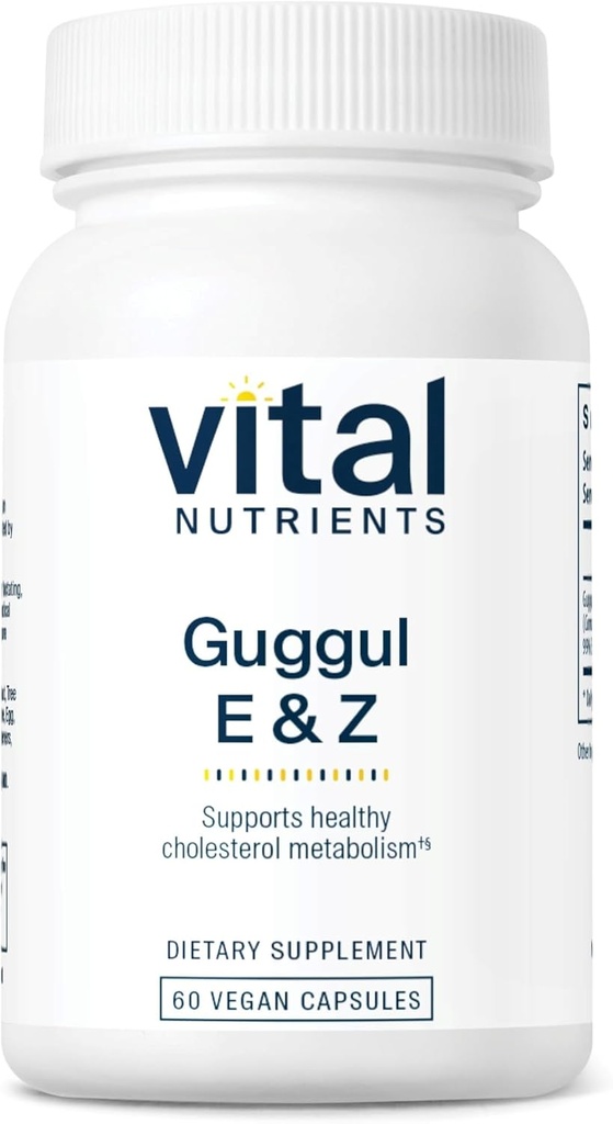 Vital Nährstoffe Guggul E & Z | Vegan Guggul Supplement | Cholesterin Ergänzung für gesunde LDL und Triglycerid Levels | Gluten, Dairy, Soy Free | Non-GMO | 60 Kapseln