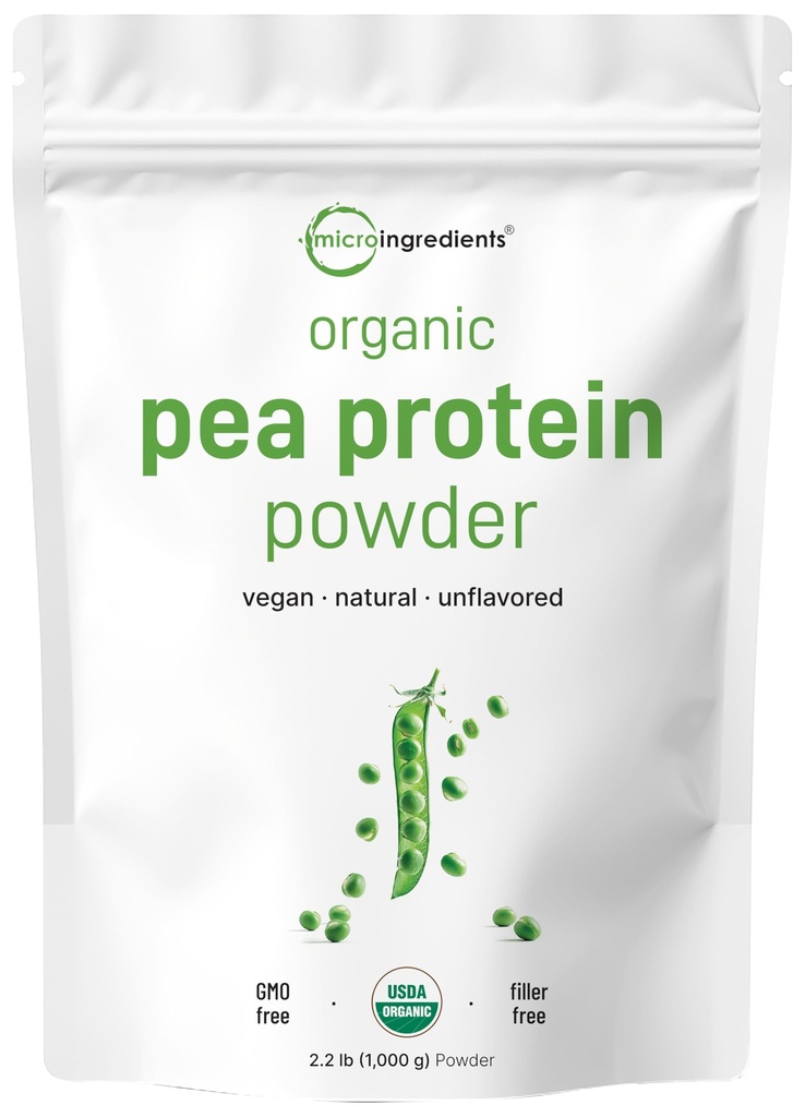 Micro Ingredienti Nord America Crescita, Polvere di proteine di pea organica, 1KG (2.2 Pounds) | Proteine vegane a base vegetale, Integratore di proteine senza carne, Ricco di aminoacidi a catena ramificata | Non OGM, Soy Free