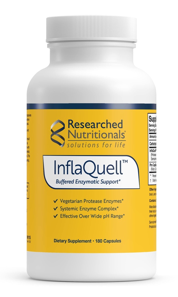 Geforschte Ernährung InflaQuell - Vegetarische Proteolytische Enzyme, Ingwer & Rutin Ergänzung für Entzündungsreaktion, Vaskulär & Respiratorische Unterstützung (180 Kapseln)