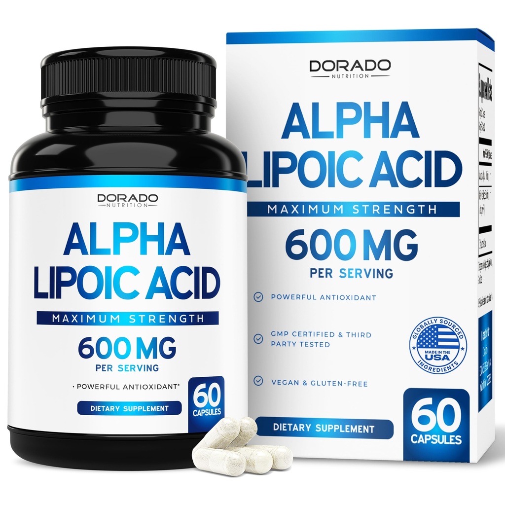 Alpha Lipoic Acid 600mg pro Portion 60 Kapseln - Potent Antioxidans für Neuropathie und Herz-Kreislauf-Gesundheit (ALA Supplement) - Third Party Tested, Non-GMO, Gluten Free, Vegan & USA Made