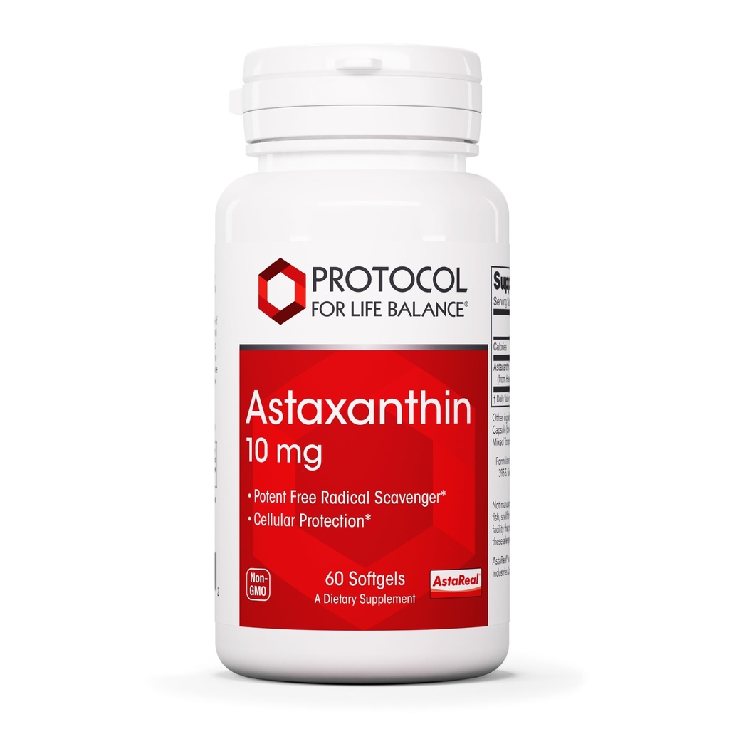 Protokoll Astaxanthin 10mg Softgels - Unterstützt Zelluläre Gesundheit* - Carotenoid Astaxanthin Ergänzungen - Nicht-GMO & Dairy Free - 60 Softgels