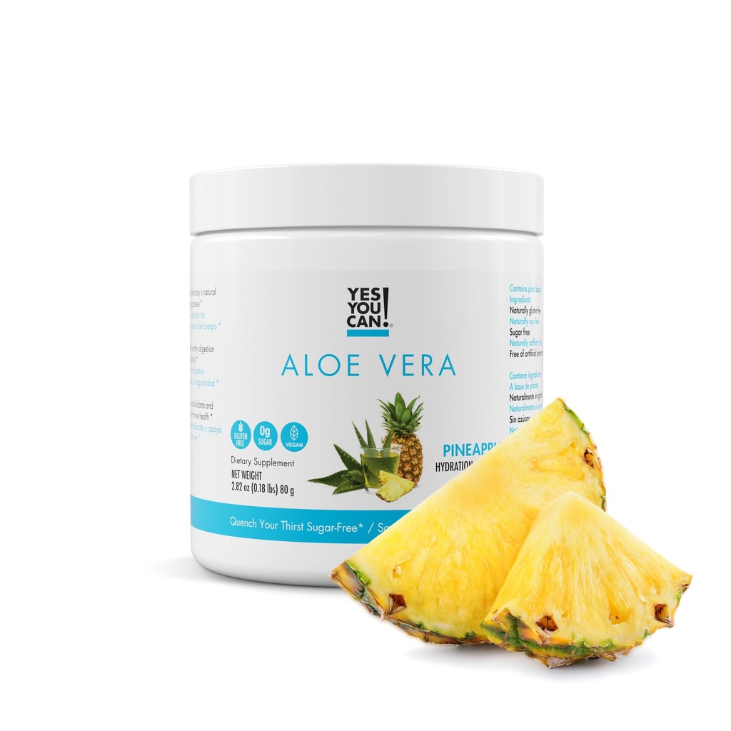 Yes You Can! Aloe Vera Powder Drink Mix - Hydration Booster Infused with Pure Organic Aloe Vera Extract - Delicious Flavors - Made in USA - Antioxidant Rich - Pineapple Flavor - 40 Servings