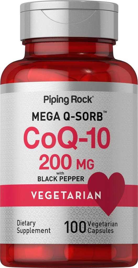 Piping Rock CoQ10 200mg Kapseln | 100 Pillen | mit schwarzem Pfeffer Extrakt | Coenzyme Q10 Ergänzung für Frauen und Männer | Vegetarisch, Non-GMO, Glutenfrei