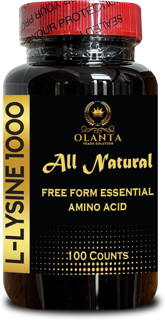L-LYSINE 1000 mg Aminoacido Free Form Essenziale - Integratore di aminoacidi Supporta la formazione di energia Supporta pelle, labbro, Vegan, Gluten Free e Alkaline Balance - 1 bottiglia 100 conteggi