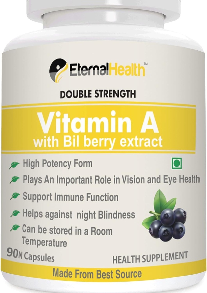 Eterna.l-Health Vitamina A (doppia resistenza) con estratti di mirtillo e estratti di palmitato di retinyl- Forma ad alta potenza - Supporta la visione sana e la crescita sana – 90 capsule di veg