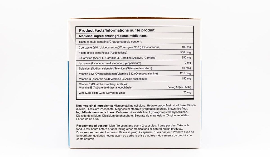 Un integratore naturale di sostegno alla fertilità maschile con CO-Q10, L-carnitina e vitamina E, 60 capsule