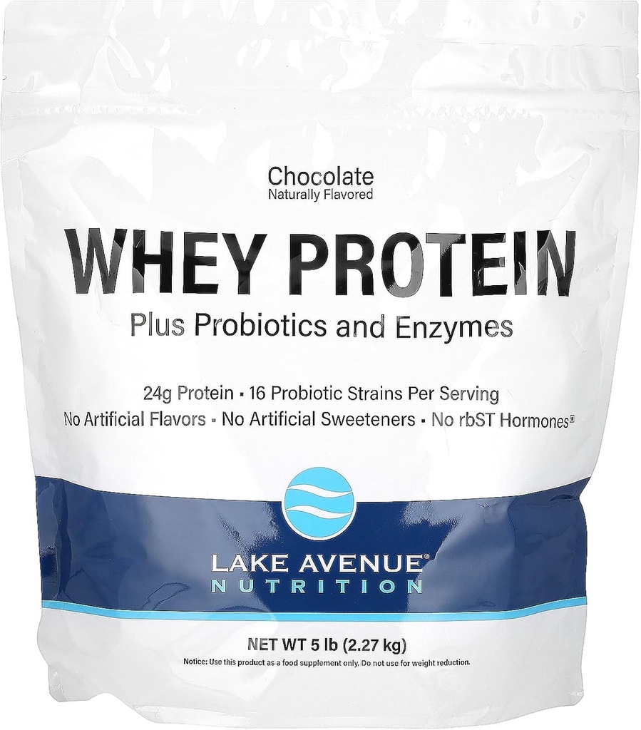 Lake Avenue Whey Protein + Probiotici, Cioccolato, 5 lb Pouch (2.27 kg), Nutrizione