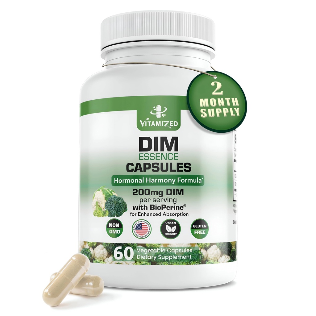 Dim Estrogen Ergänzung für Hormon Harmony & Haut Gesundheit, 2 Monate Versorgung - 200 mg Diindolylmethan für Stoffwechsel Balance, Menopause, Mood Unterstützung w Bioperine für höhere Absorption