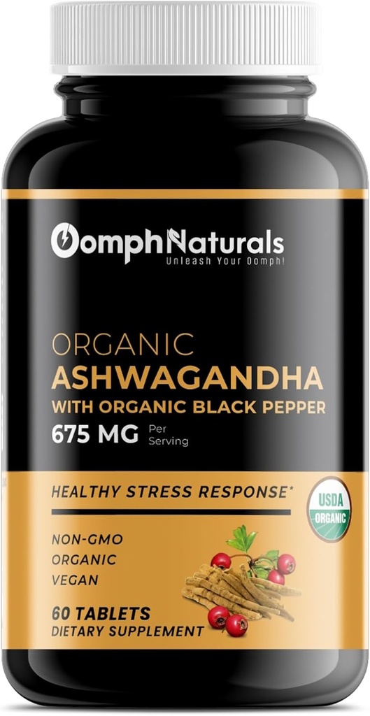 Organic Ashwagandha 675 mg, 60 capsule vegane Pure Organic Ashwagandha Polvere ed estratto di radice