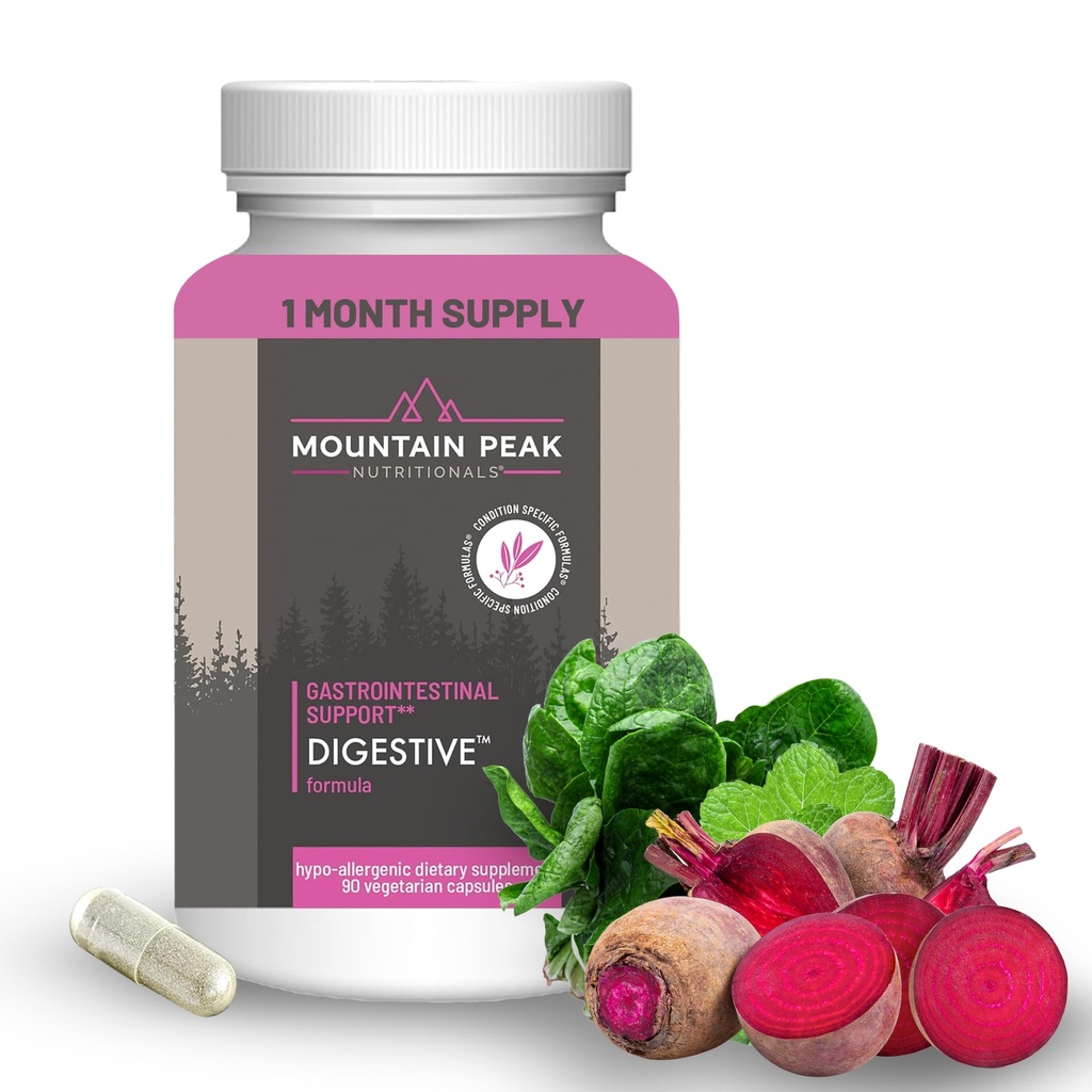 Nutrizioni nutrizionali del picco di montagna Enzimi digestivi & Probiotici per la salute del fegato & Bloating Relief - Supplemento di digestione avanzata w/ 12-Strain Probiotic Blend & Betaine HCl (90 capsule vegetariane)
