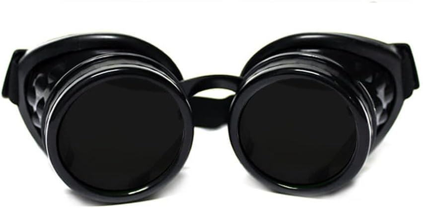 GloFX Steampunk Brille getönt - Rave EDM Festival Zubehör - Gothic Cosplay Welder Goggles - Schwarze Brille mit dunklen Tint Lenses