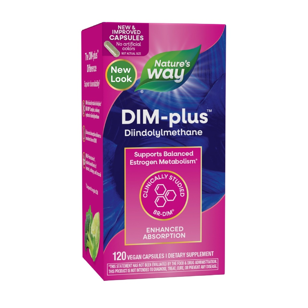 Nature's Way DIM-Plus, Supplément DIM, soutient le métabolisme équilibré des œstrogènes*, soutient l'équilibre hormonal des œstrogènes*, le diindolylméthane, 120 capsules véganes