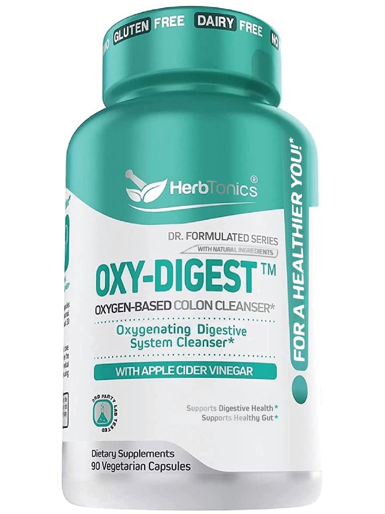 Herbtonics Oxygen Based Colon Cleanse and Detox Digestive System Formula | with Apple Cider Vinegar | Colon Cleanser Pills for Adults | 90 Gluten Free Vegan Capsules