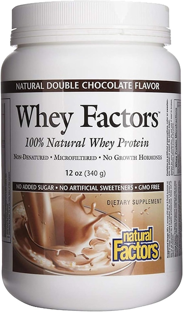 Fattori di siero di fattori naturali, concentrato di proteine del siero di erba, aiuta lo sviluppo del muscolo e la salute immunitaria, doppio cioccolato, 12 Oz