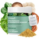 Dr. Fuhrman Whole Food Greens Powder | Premium Greens Superfood Powder Multivitamin | Pflanzenbasiertes Protein für Immununterstützung & Gut Gesundheit | Bio Pilze, Grüne, & Turmeric | Vitamin B12, D3, K2