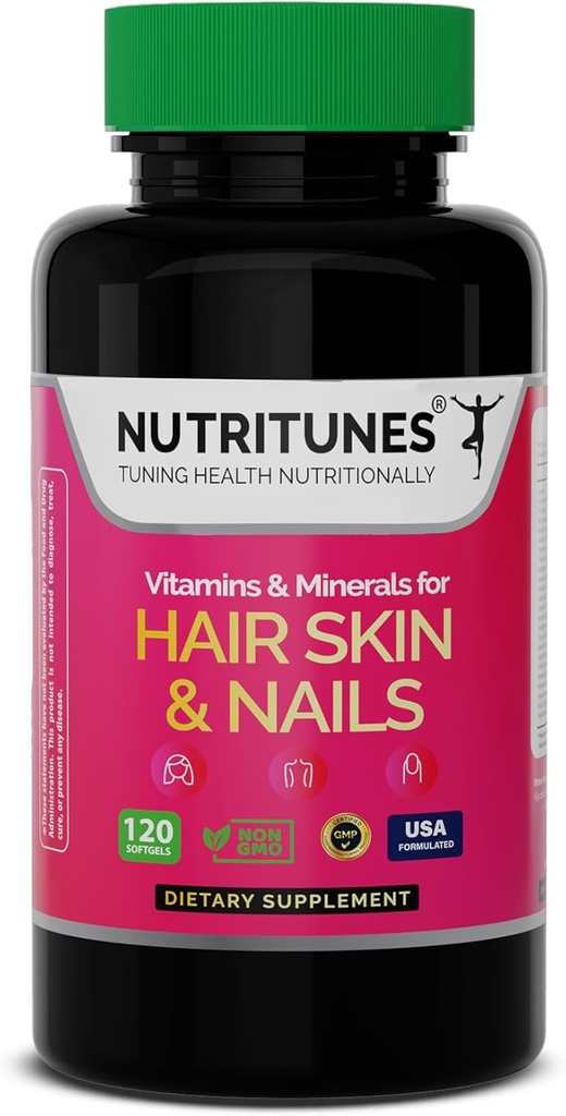 Vitamines pour la peau et les ongles – Formule Biotine & Collagène avec Vitamines B, Zinc & Sélénium – Promotion de la force des cheveux, de l'hydratation de la peau et de la santé des ongles – 120 Softgels