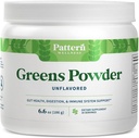 Pattern Wellness Greens Powder Superfood – avec antioxydant, enzyme digestive, fibre, probiotique et mélanges adaptogènes – soutient la santé Gut, digestif et immunitaire – 30 portions - 6,6 oz (non aromatisé)