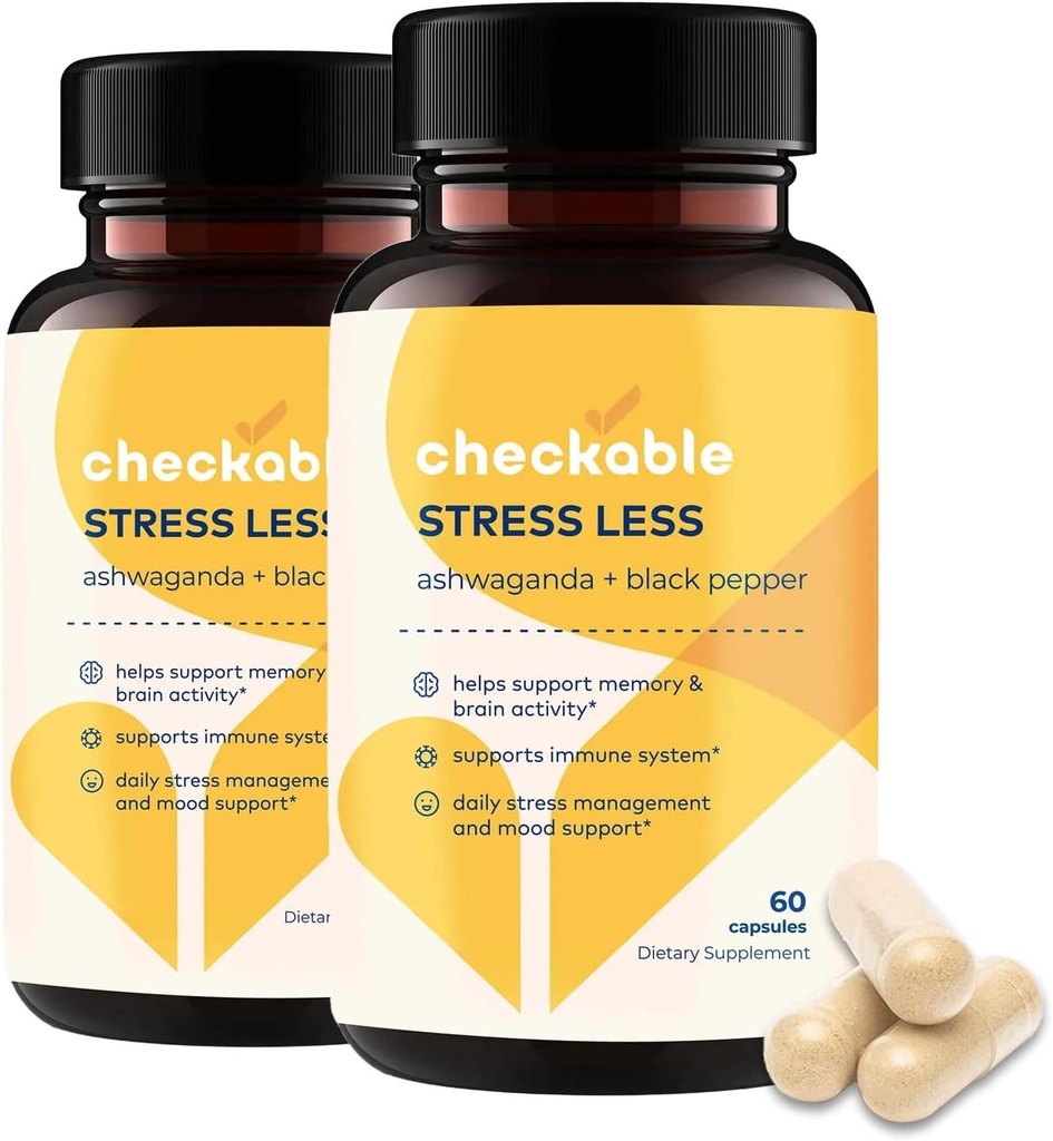Checkable® Ashwagandha Supplements - Naturally Supports Improvement for Mood, Immune Health, Memory, and Focus - 1310 mg of Organic Ashwagandha and Black Pepper - 120 Capsules