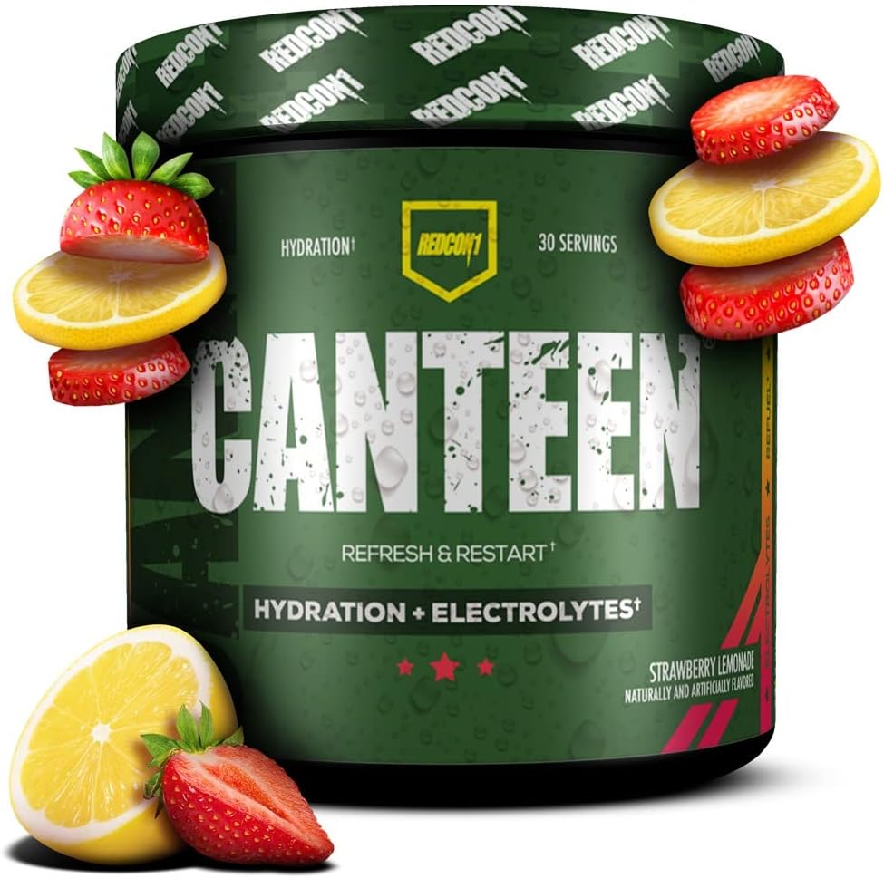 REDCON1 Canteen Hydration + Elektrolyte, Erdbeer-Lemonade - Elektrolyt-Getränk-Pulver mit B-Vitamine + Mineralstoffe zur Gewinnung - Kokoswasser-Pulver & Hyaluronsäure für Hydration (30 Portionen)