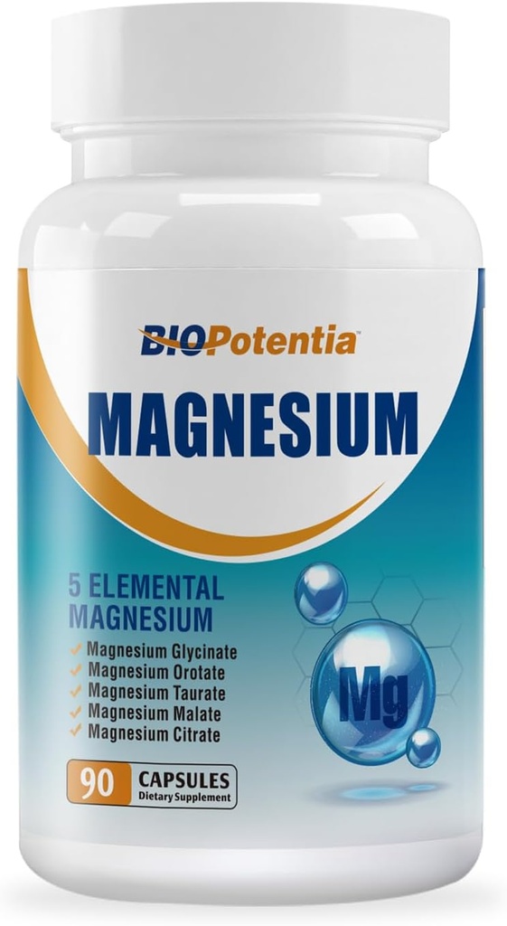 Magnesio Complex Supplemento - Magnesio Capsule 500Mg con Glycinate, Citrato, Malate, Taurate & Orotate + B6 | Non-GMO, Gluten Free for Sleep, Muscle & Stress Relief | 90 Vegan Caps.