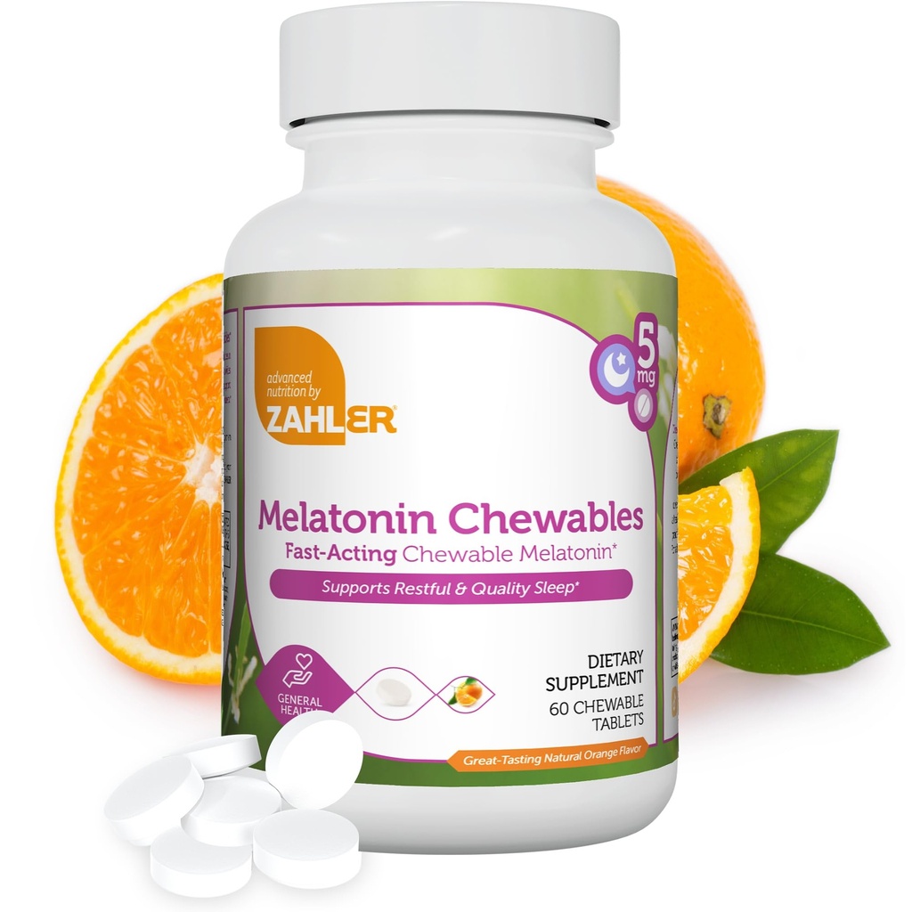 Zahler Melatonin 5mg Tabletten - Fast-Acting Kaubares Melatonin 5 mg Tabletten - Delicious Orange Flavor - Unterstützt Restful and Quality Sleep - Kosher Non GMO Made in USA Nahrungsergänzung, 60 Count