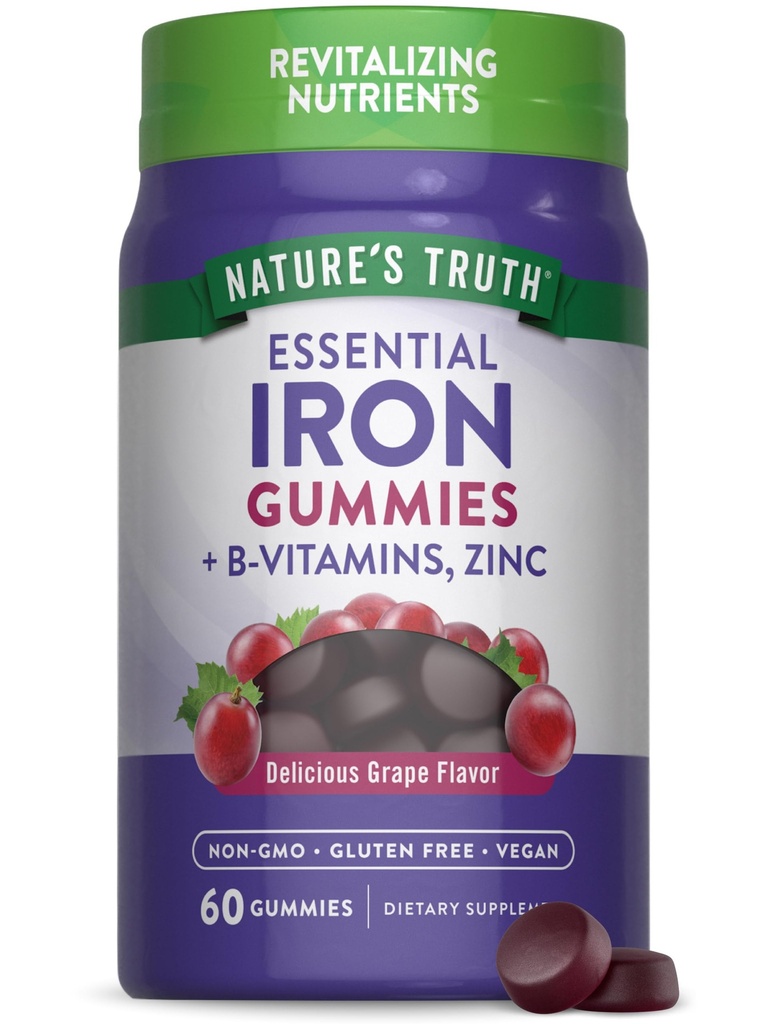 Nature's Truth Iron Gummies | 60 Count | Vegan, Non-GMO & Gluten Free Supplement | mit Zink & B Vitamine | Trauben Geschmack
