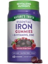 Nature's Truth Iron Gummies | 60 Count | Vegan, Non-GMO & Gluten Free Supplement | mit Zink & B Vitamine | Trauben Geschmack
